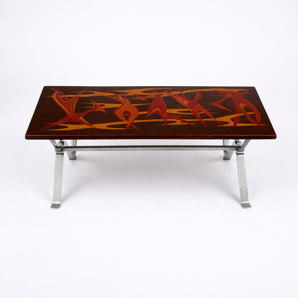 Mid Century Space Age Flames Tabletop & Chrome Coffee Table