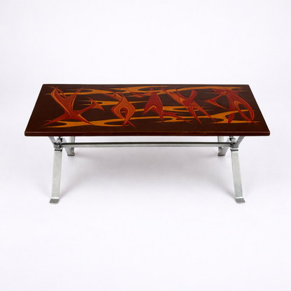 Mid Century Space Age Flames Tabletop & Chrome Coffee Table