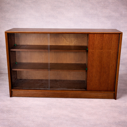 Mid Century Teak Sliding Door Bookcase by Herbert Gibbs – Glass Front Cabinet