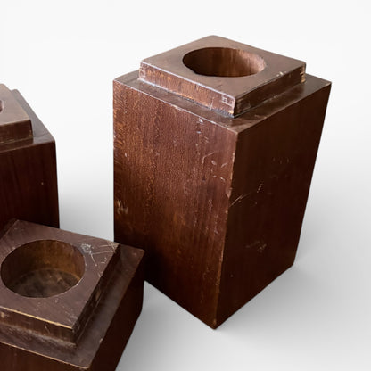 Vintage Mid-Century Wooden Candle Holders – Set of Three