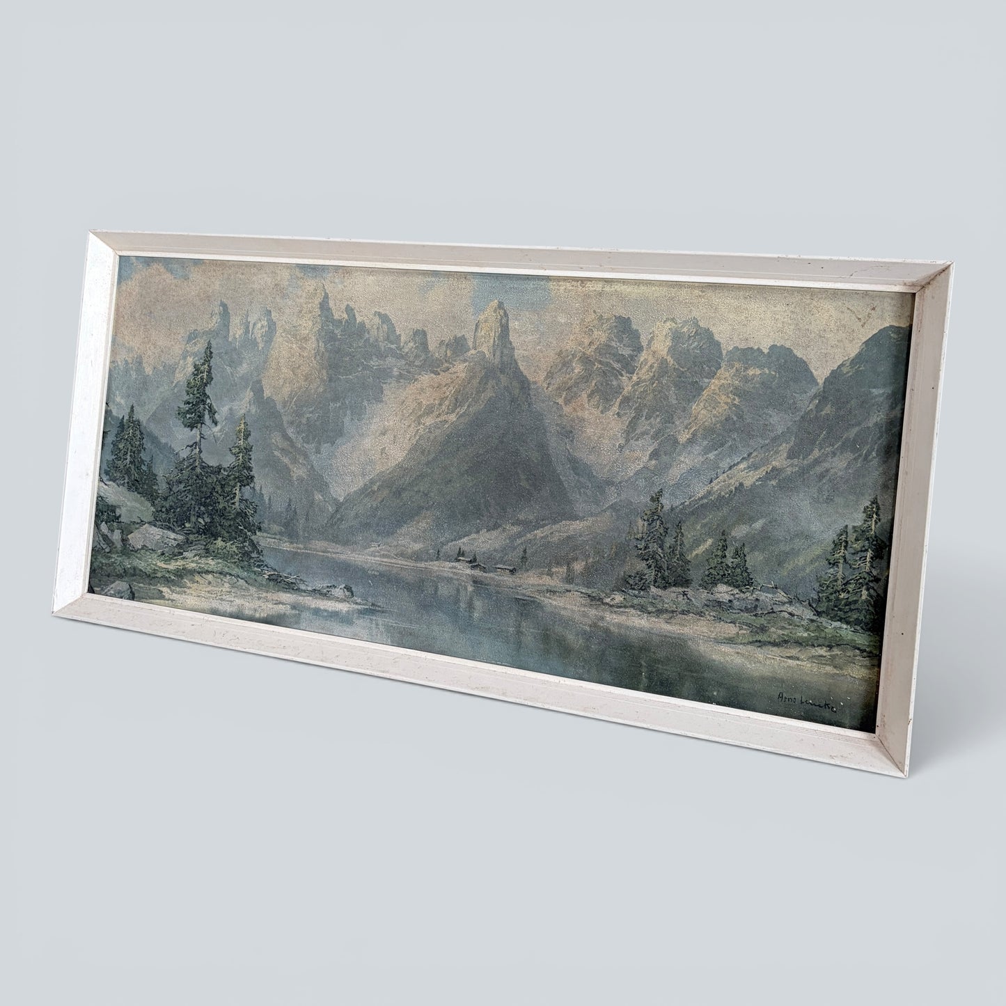 Vintage Framed Mountain Landscape Print by Arno Lemke – ‘The Dolomites’