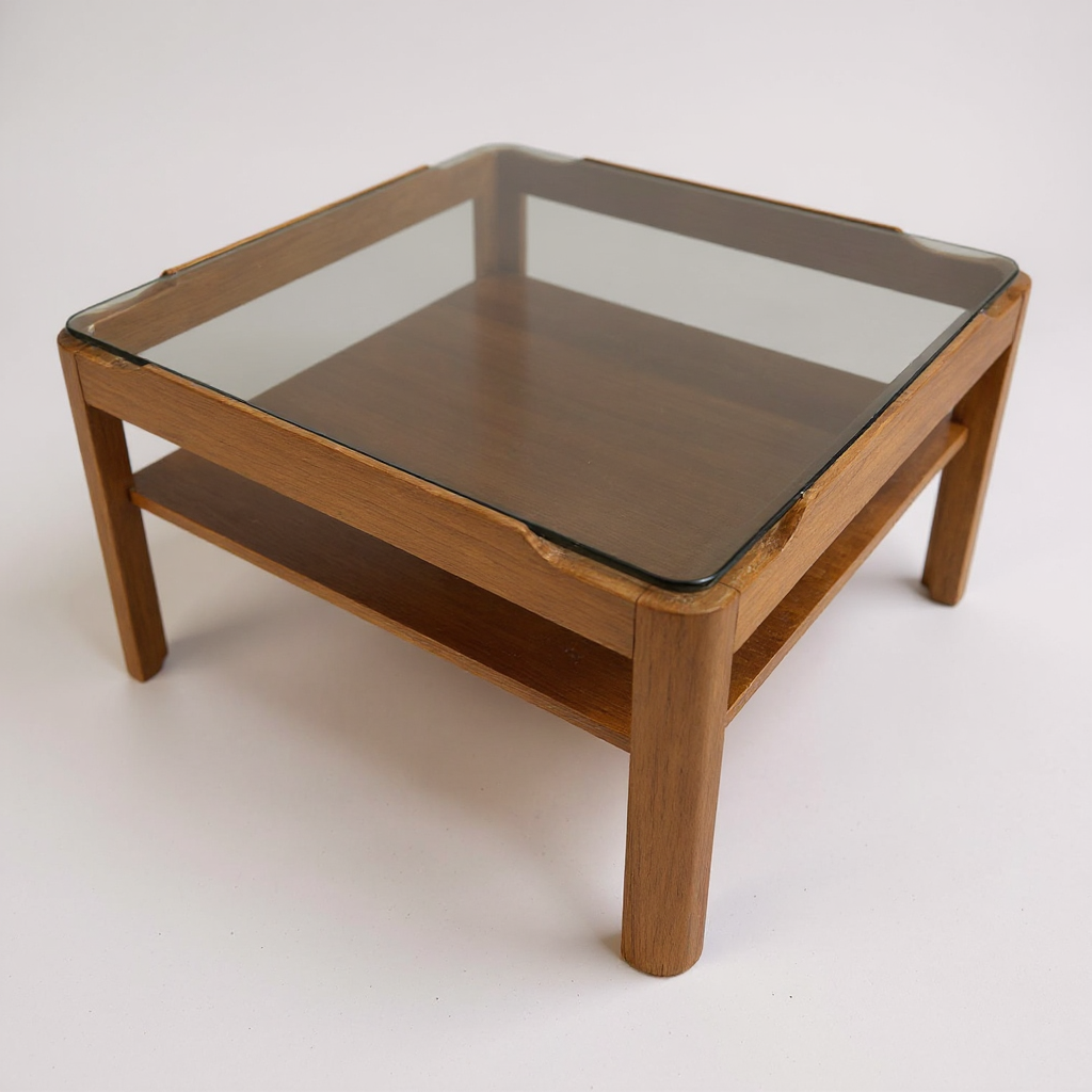 Myers Square Coffee Table | Mid Century Smoked Glass Top with Shelf