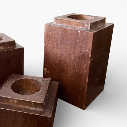 Vintage Mid-Century Wooden Candle Holders – Set of Three