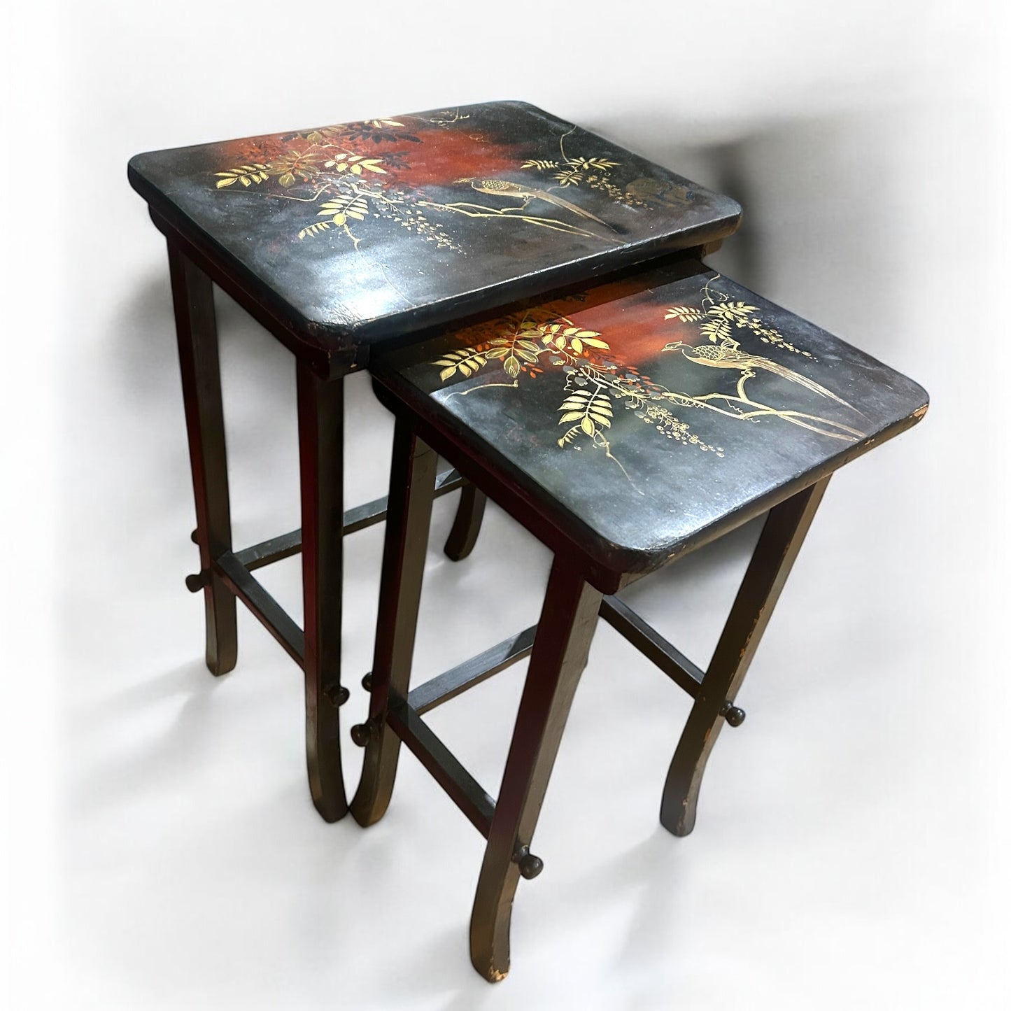Vintage 1930s Chinese Black Lacquered Nest of Tables