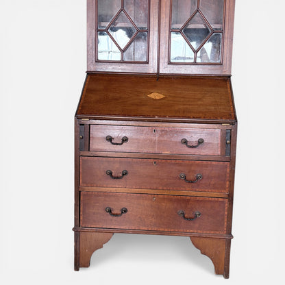 Antique Edwardian Mahogany Glazed Bureau Bookcase