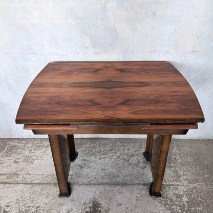 Art Deco Burr Walnut Draw Leaf Extending Dining Table