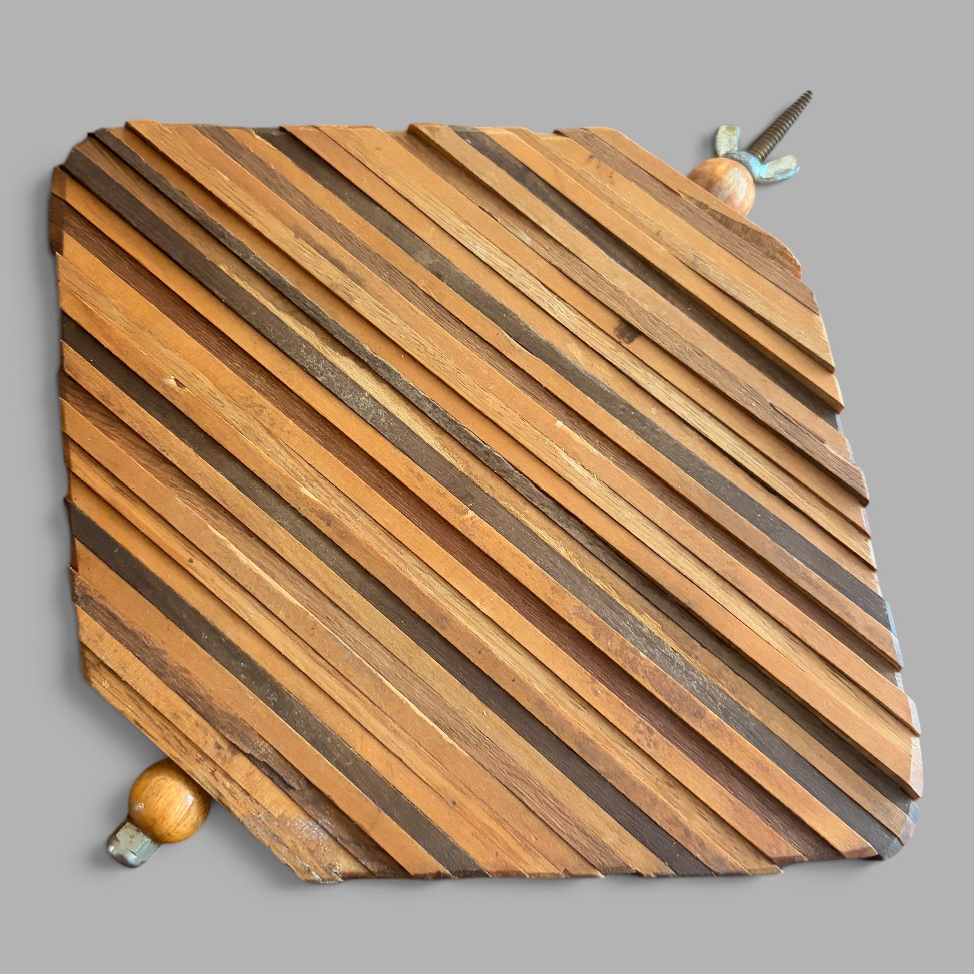 Mid Century Helix Mixed Wood Sculpture Handmade Kinetic Geometric Wooden Art