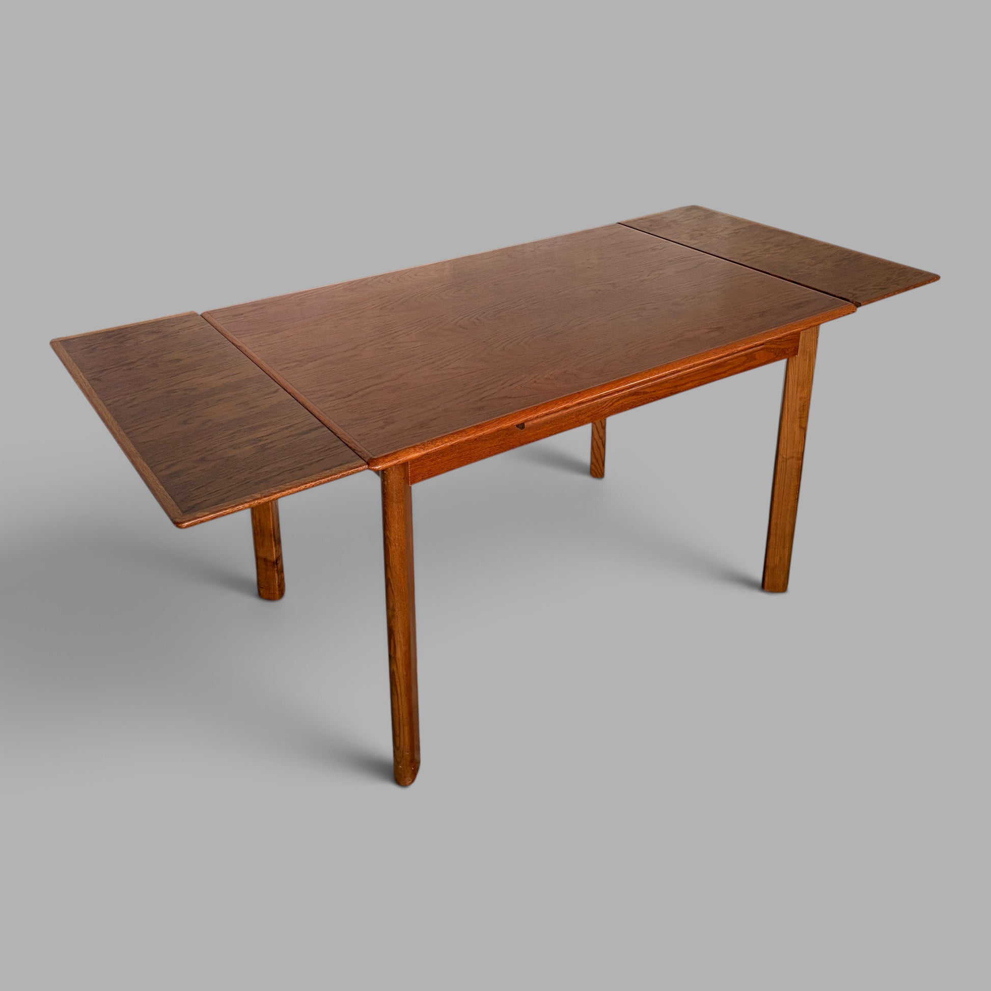 Mid Century Teak, Walnut & Oak Draw Leaf Extending Dining Table
