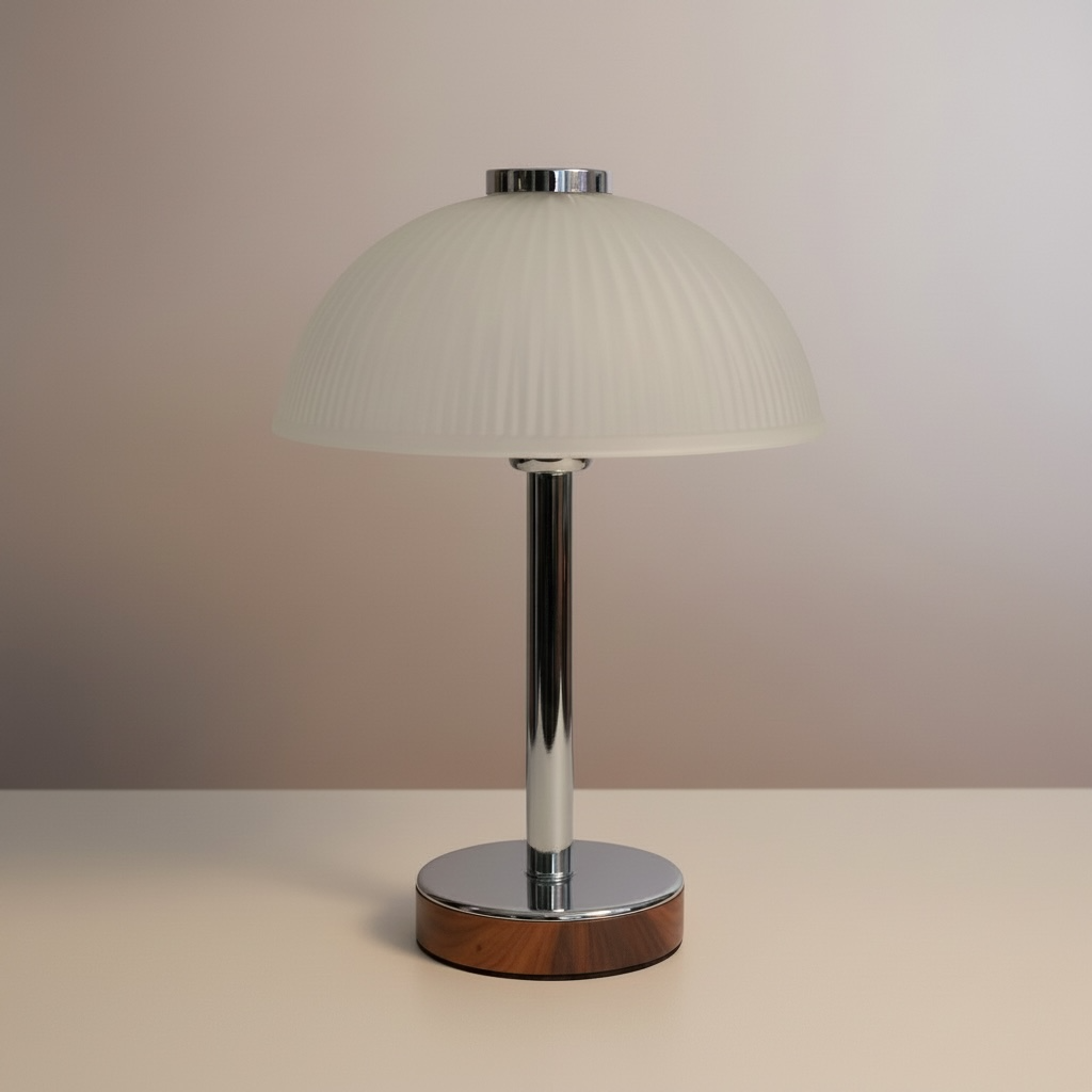 Vintage Chrome & Frosted Glass Mushroom Table Lamp – Mid Century — view 2
