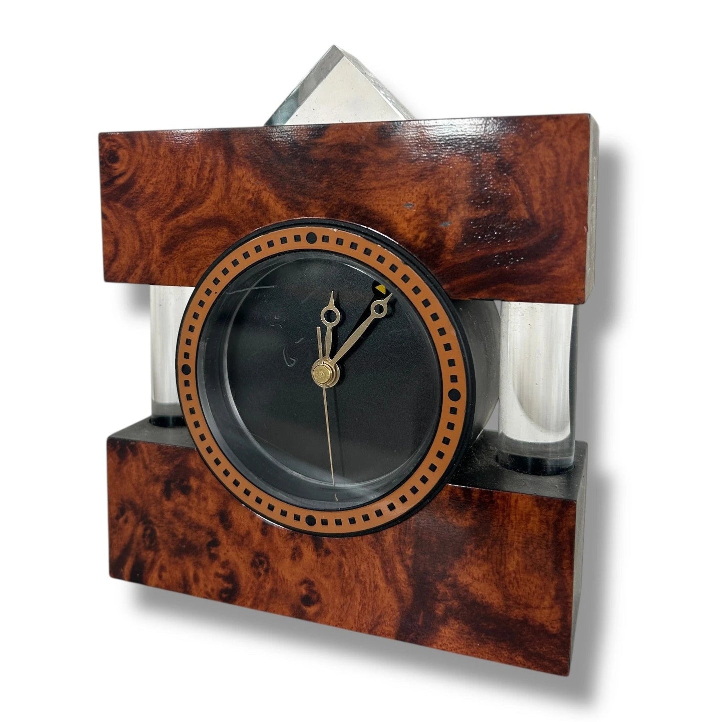 Vintage Mantel Clock – Italian Burr Walnut Veneer Art Deco Table Clock