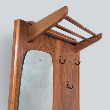 Mid Century Walnut Hall Stand with Mirror, Umbrella Stand & Shoe Cabinet