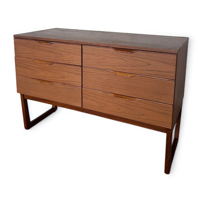 Mid Century Europa Furniture Teak Chest of 6 Drawers on Sleigh Legs