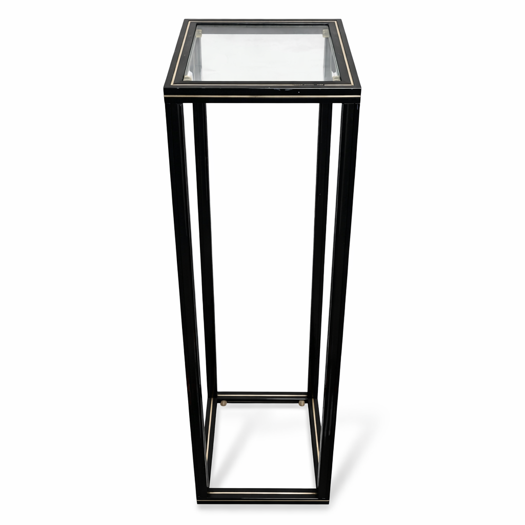 Vintage 1980s Pierre Vandel French Glass & Black Metal Plant Stand / Pedestal