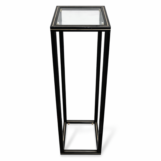 Vintage 1980s Pierre Vandel French Glass & Black Metal Plant Stand / Pedestal