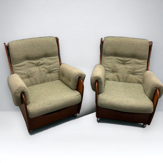 mid century g plan saddleback armchairs