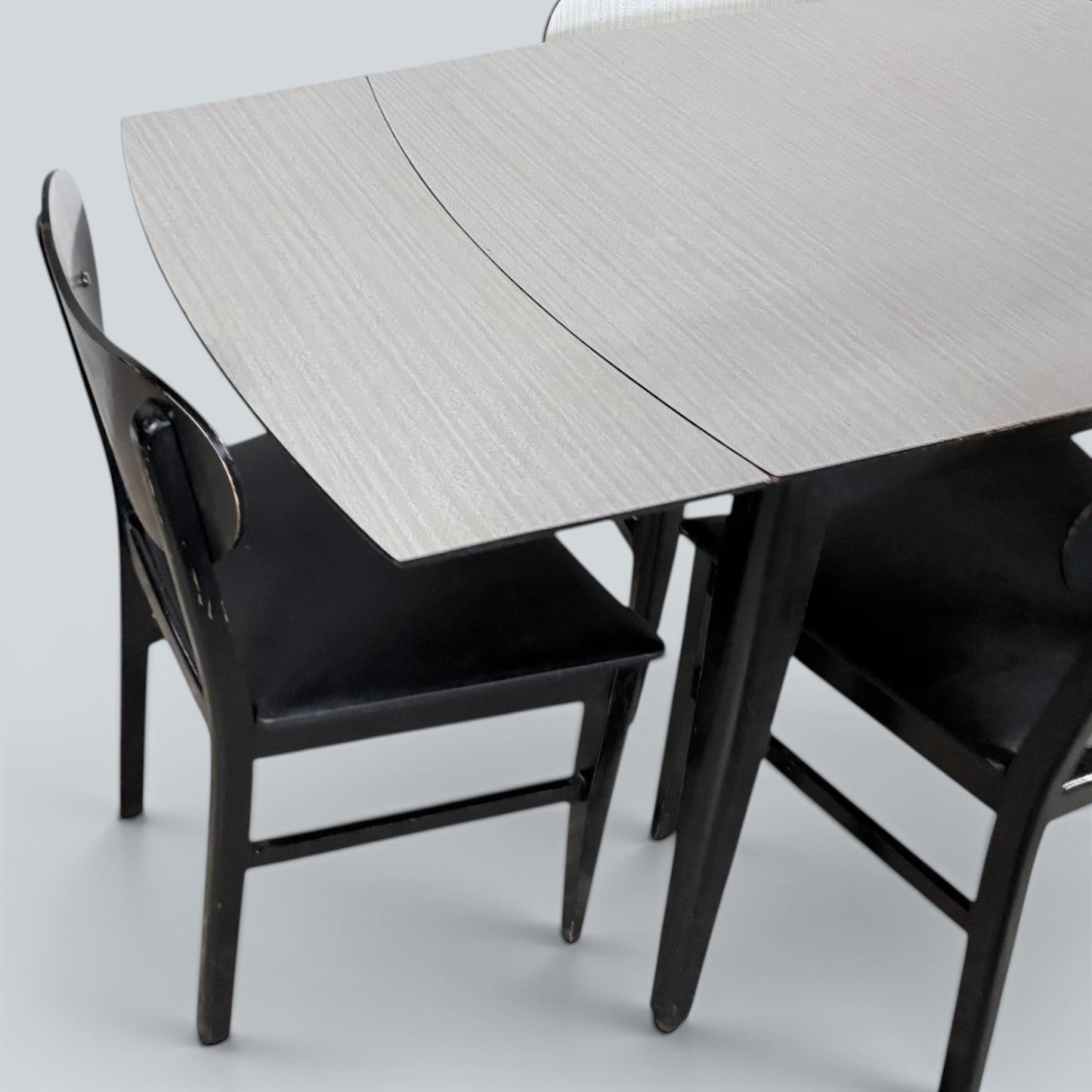 Mid Century Space Age Monochrome Formica Drop Leaf Extending Dining Table & Four Chairs