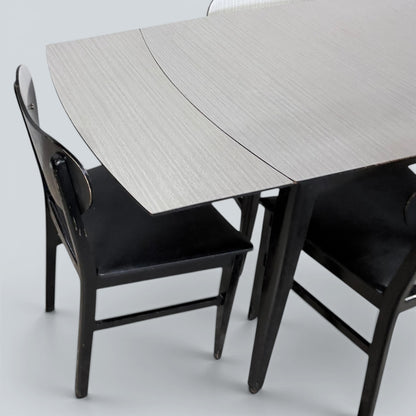 Mid Century Space Age Monochrome Formica Drop Leaf Extending Dining Table & Four Chairs