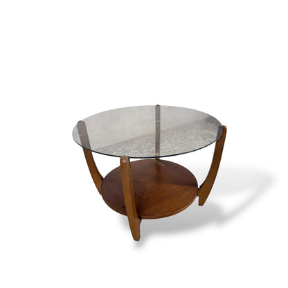 Mid Century Smoked Glass & Teak Round Coffee Table — view 3