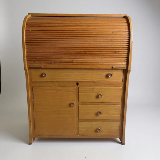Mid Century Modern Tambour Rolltop Desk Bureau