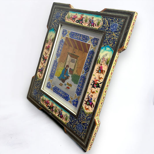 Vintage 1950s Persian Khatam Mosaic Watercolour Painting