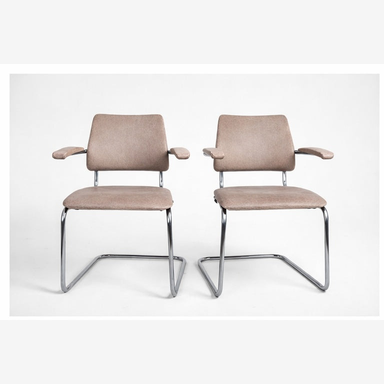 Mid Century Italian Chrome & Smoked Glass Dining Table with Cantilever Chairs