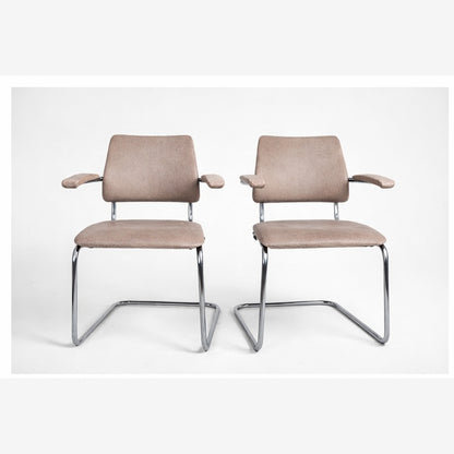 Mid Century Italian Chrome & Smoked Glass Dining Table with Cantilever Chairs