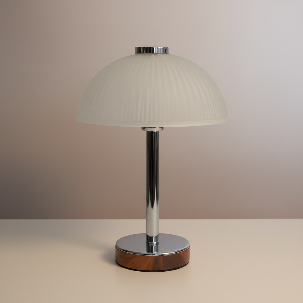 Vintage Chrome & Frosted Glass Mushroom Table Lamp – Mid Century