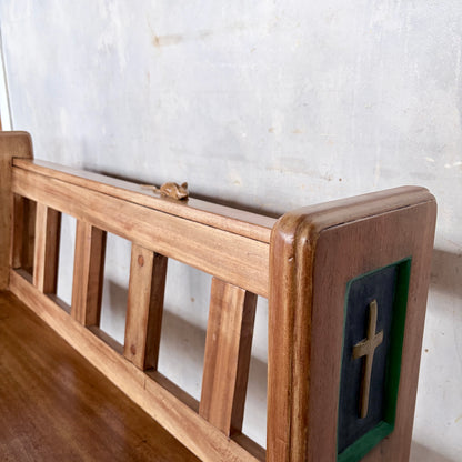 1950s Yorkshire Oak & Pine Church Pew Bench with Hand-Carved Mouse | Mouseman Inspired