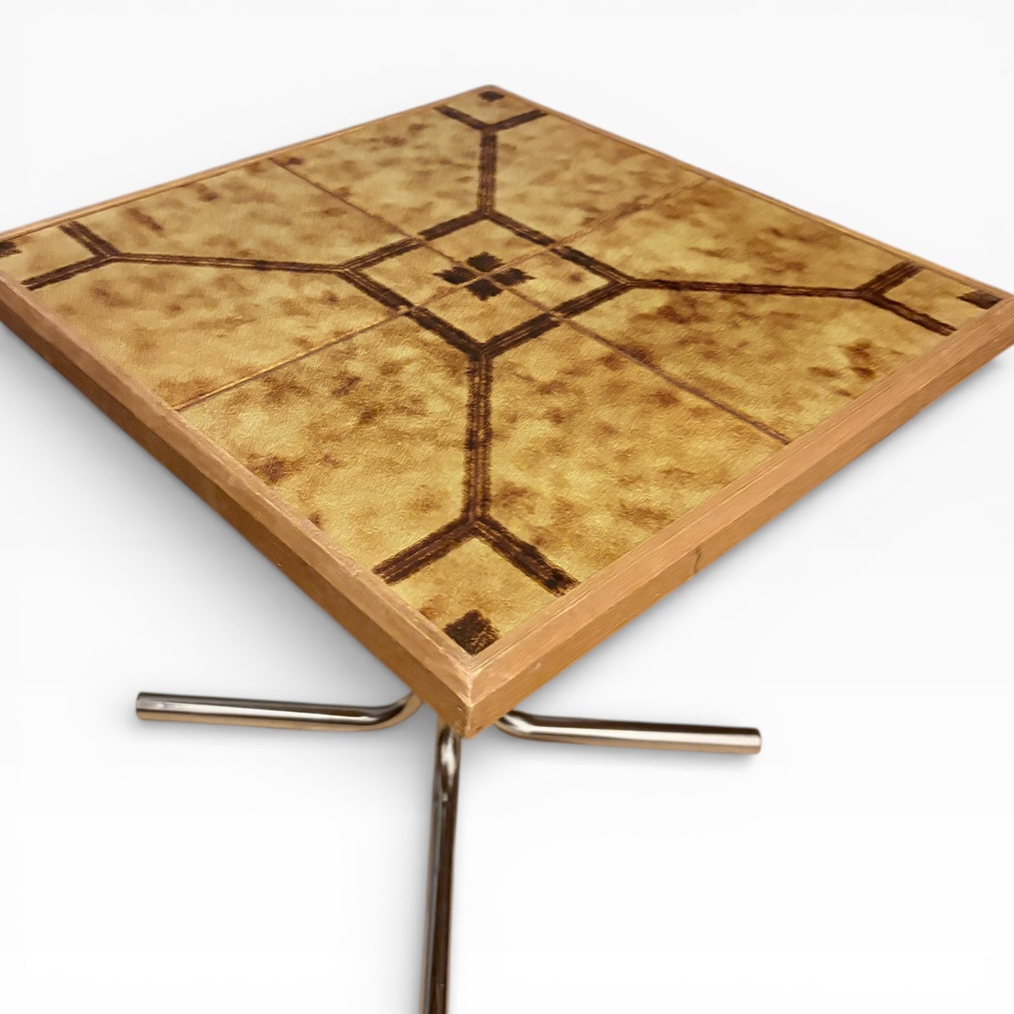 Danish Side Table – Mid Century Table with Ceramic Tile Top & Chrome Base