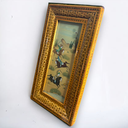 Vintage 1960s Persian Khatam Mosaic Watercolour Painting