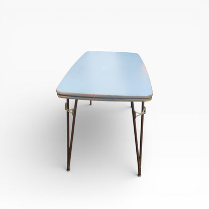 Mid Century Italian Blue Formica Dining Table & 4 Black Vinyl Chrome Chairs Set — view 17