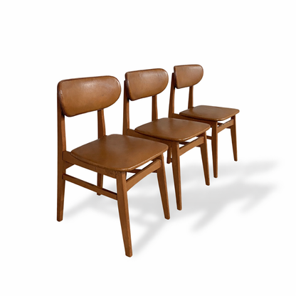 Set of Three Schreiber Dining Chairs – Mid Century Teak & Vinyl Chairs