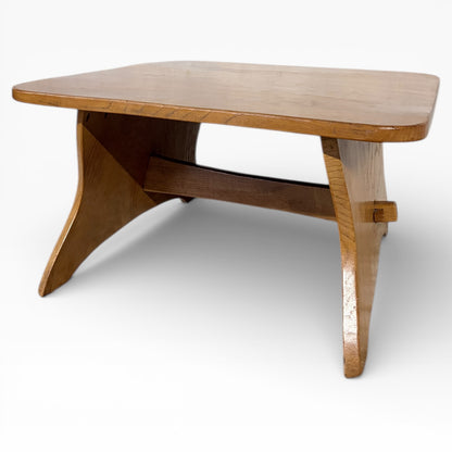 Solid Elm Coffee Table – Mid-Century Square Wood Table With Sculptural Legs