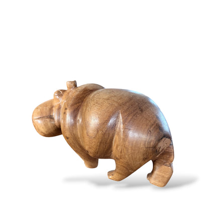 Wood Hippopotamus Sculpture - Mid Century Hand Carved Solid Teak Statue