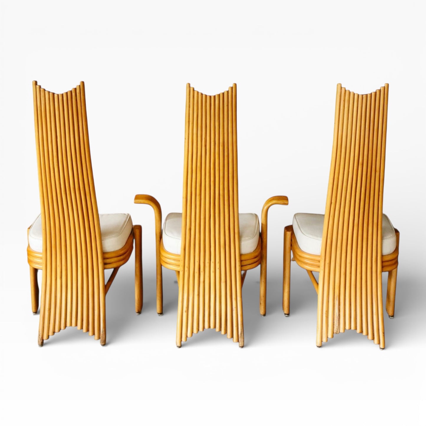 Set of 6 Modernist Tall Back Bamboo Dining Chairs by Arthur Edwards for McGuire