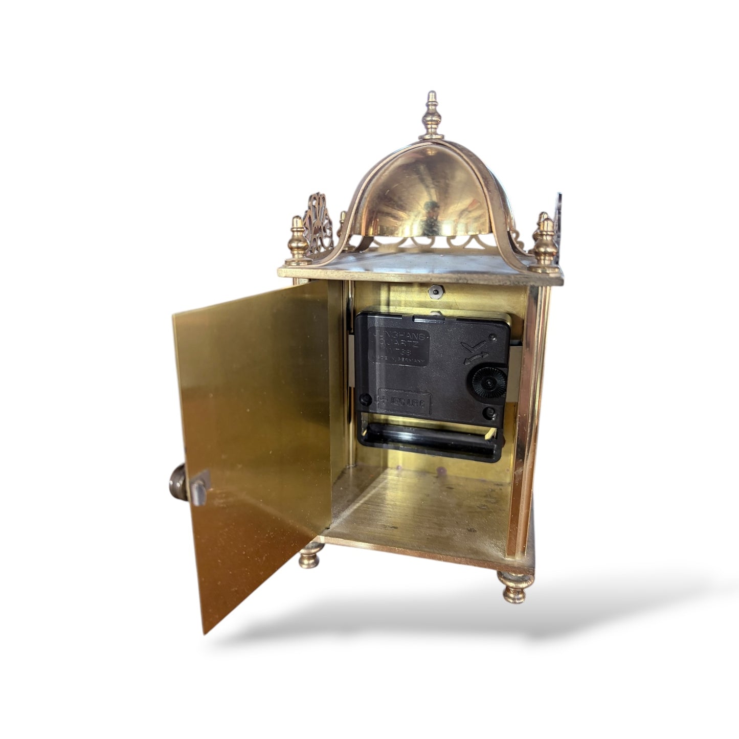 Brass Mantel Clock – Vintage Lantern Shelf Clock with Engraved Floral Dial