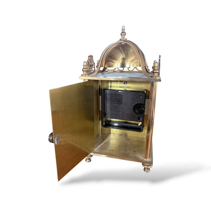 Brass Mantel Clock – Vintage Lantern Shelf Clock with Engraved Floral Dial