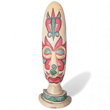 Folk Art Mask Sculpture – Hand-Carved Wooden Mid-20th Century Tribal Modernist Decor