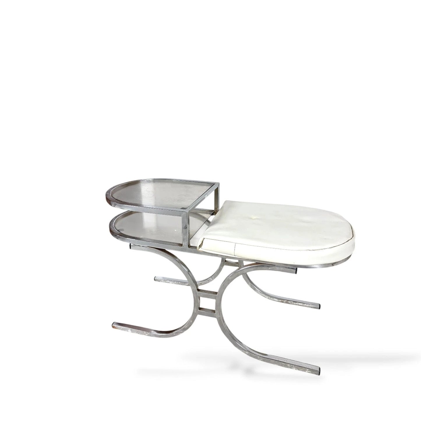 Mid-Century Chrome & Smoked Glass Space Age Telephone Bench