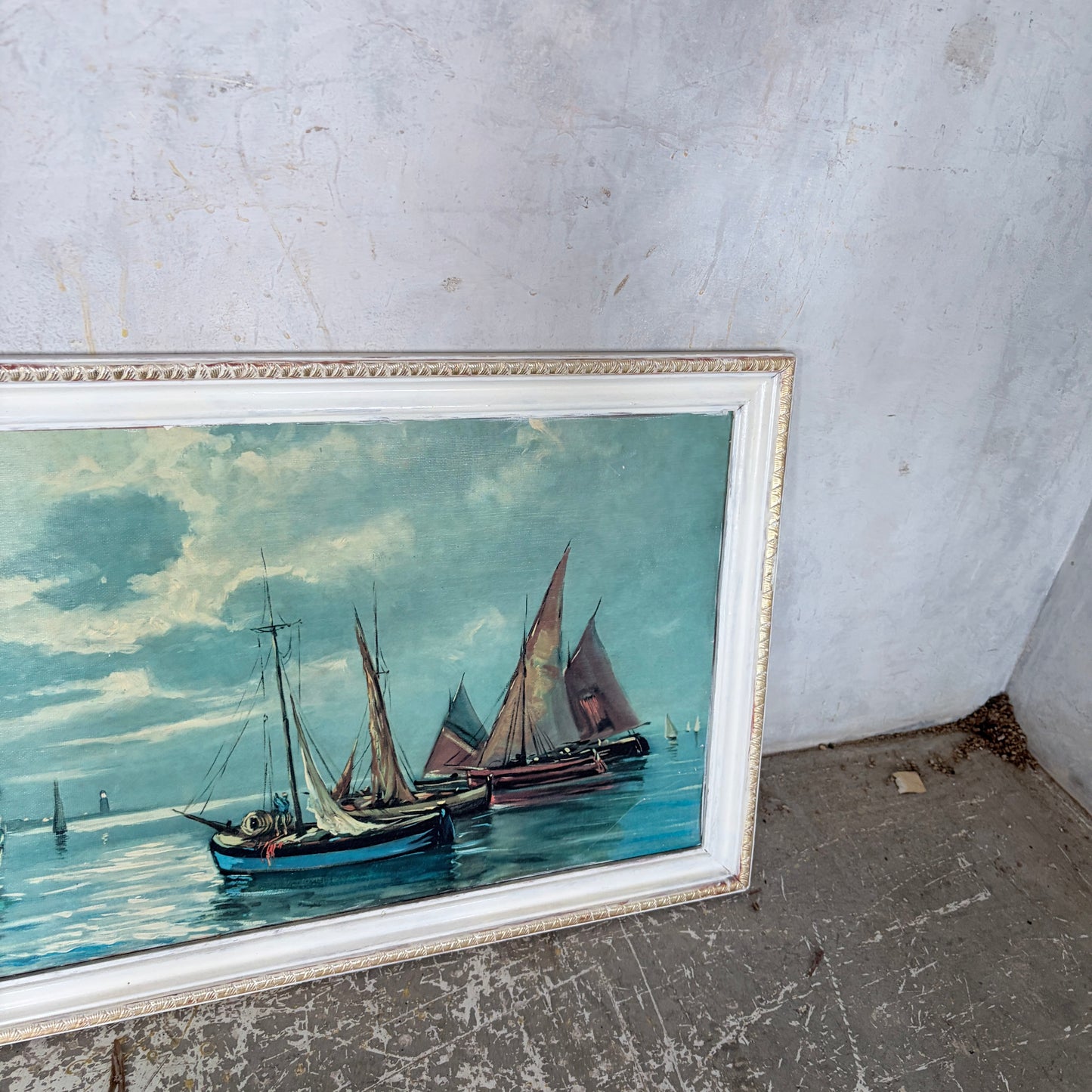 Mid-Century Framed Coastal Sailing Boat Print