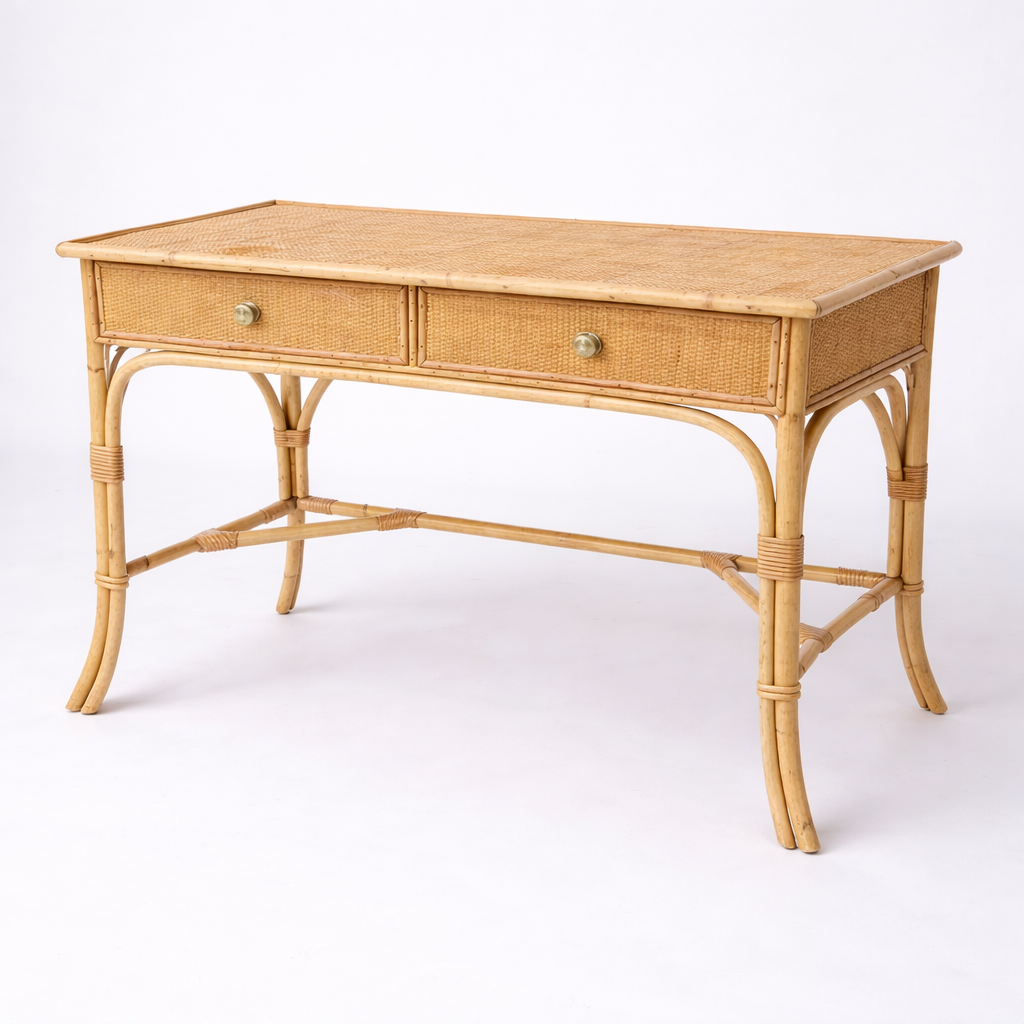 Vintage Bamboo & Rattan Console Table / Desk