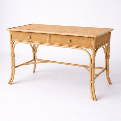 Vintage Bamboo & Rattan Console Table / Desk