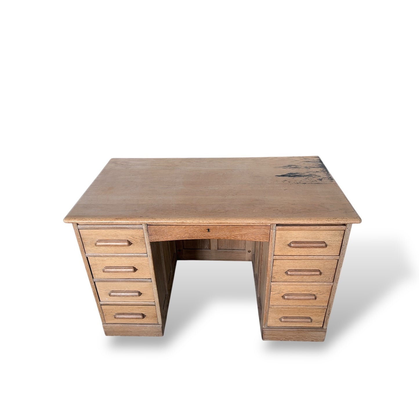 Vintage Pine & Oak Twin Pedestal Desk – 8 Drawer Writing Desk
