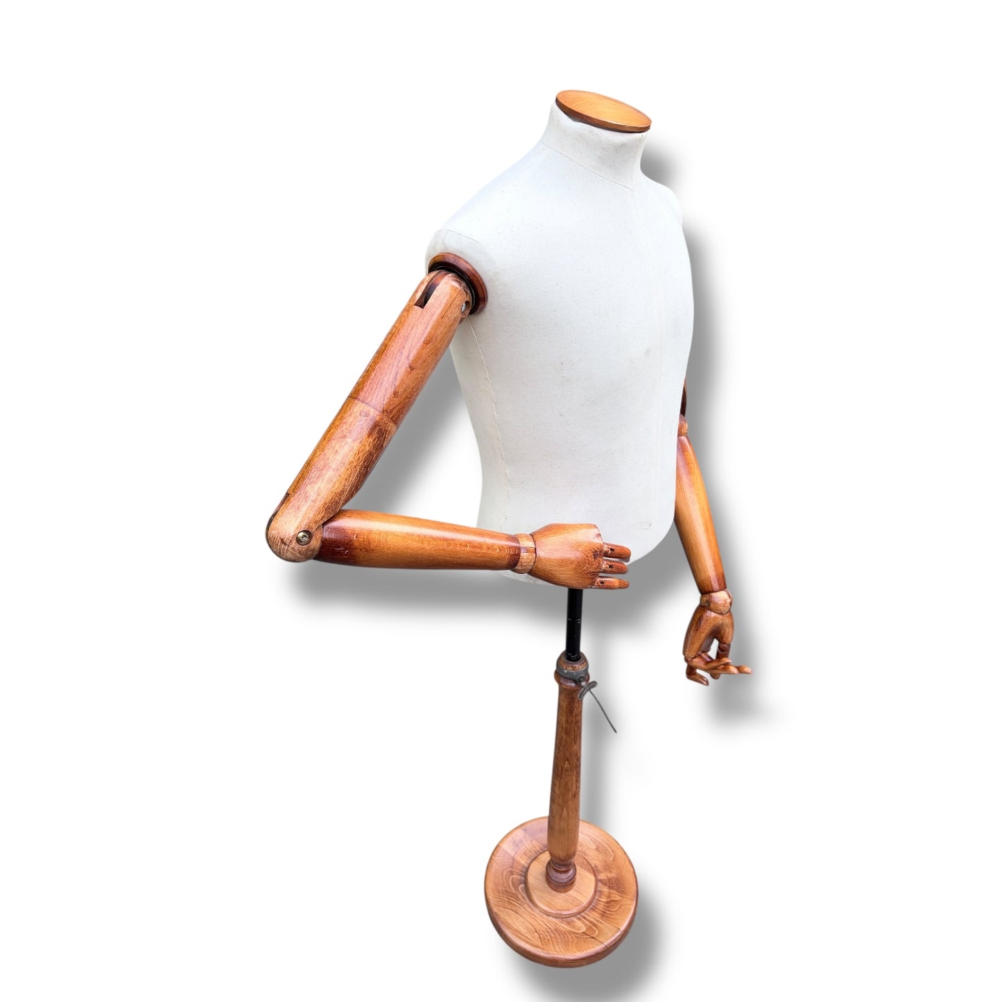Vintage Articulated Wooden Male Mannequin with Adjustable Arms