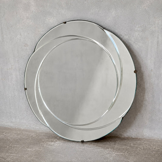 Art Deco Revival Hollywood Regency Layered Circular Wall Mirror | Bevelled