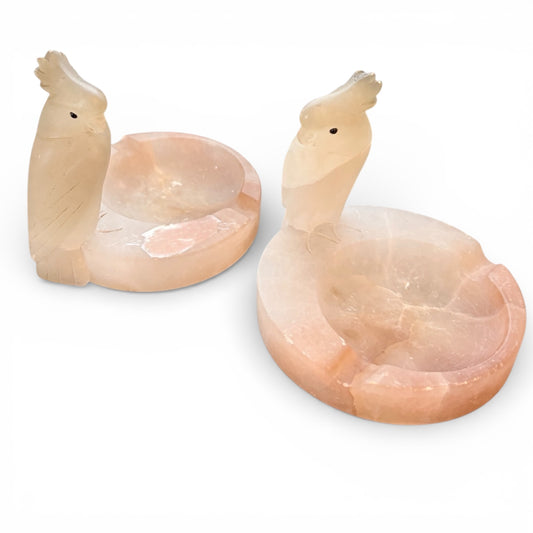 Vintage Alabaster Dishes – Italian Hand Carved Parrot Catchall Bowls Pair