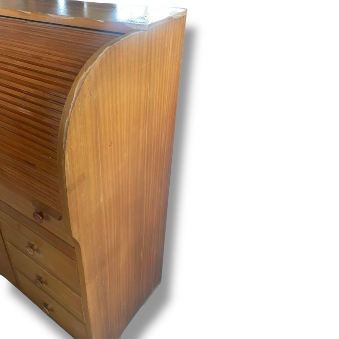 Vintage Oak Tambour Roll Top Bureau Desk