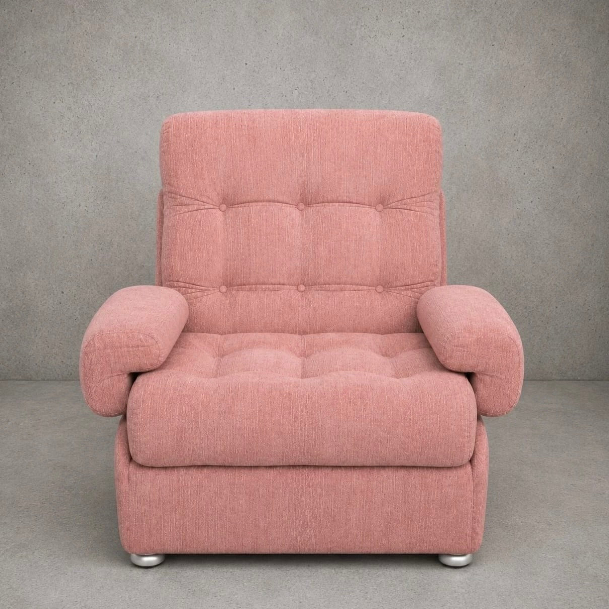 1970s Heals Modular Lounge Armchair Dusty Pink Button-Tufted Mid Century Chair