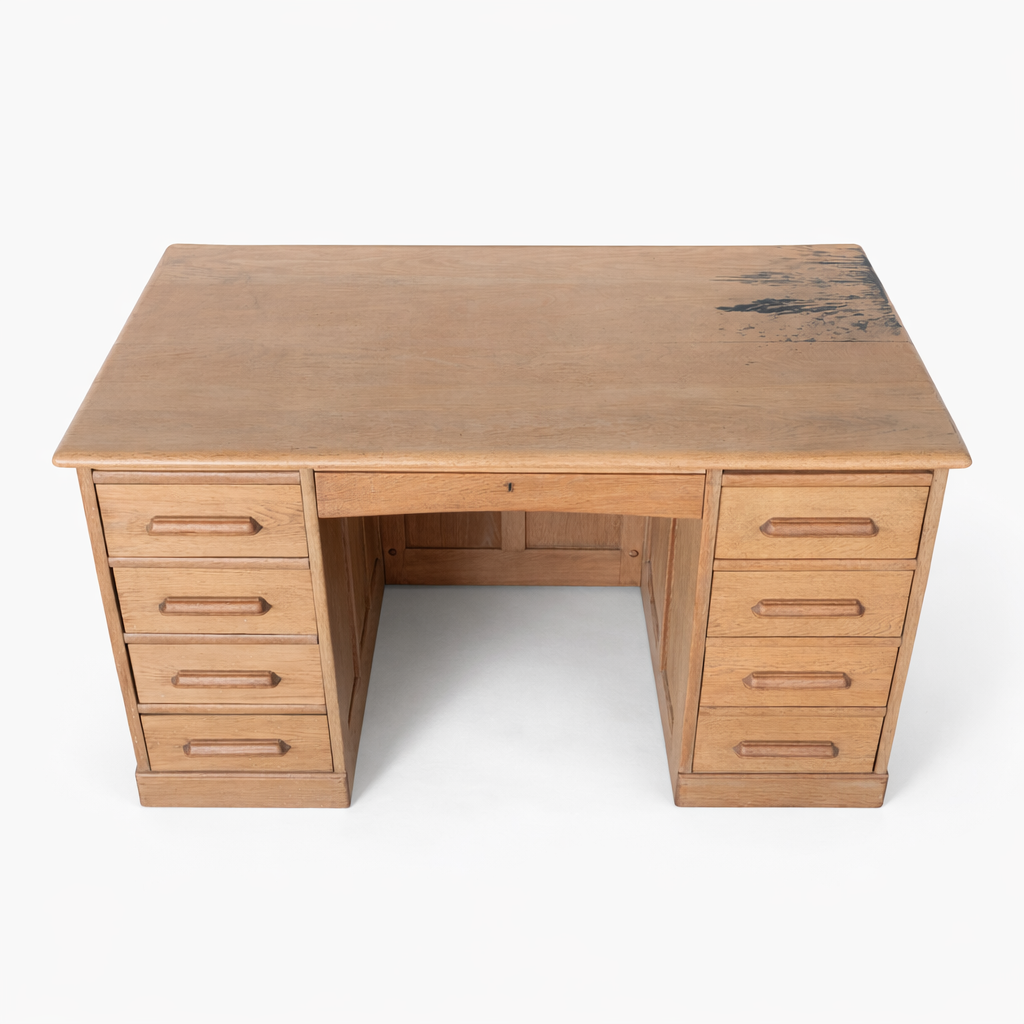 Vintage Pine & Oak Twin Pedestal Desk – 8 Drawer Writing Desk