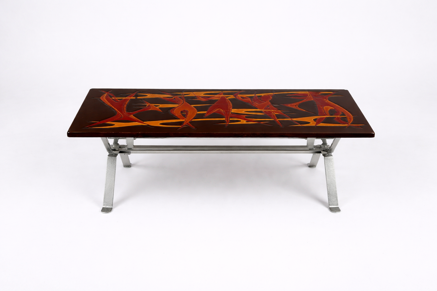 Mid Century Space Age Flames Tabletop & Chrome Coffee Table